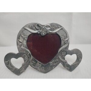 Valentine Pewter Triple Hearts Photo Glass Frame Sm 8 " X 5.5" Photo 3 1/2"x 3